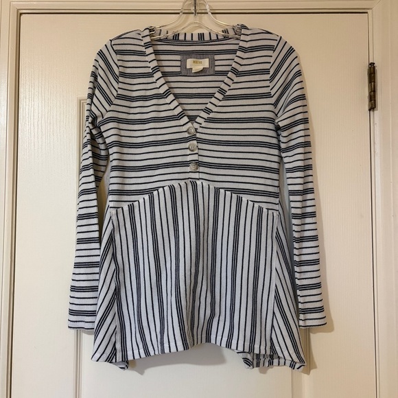 Maeve Tops - Maeve Navy and White Striped Knit Top
